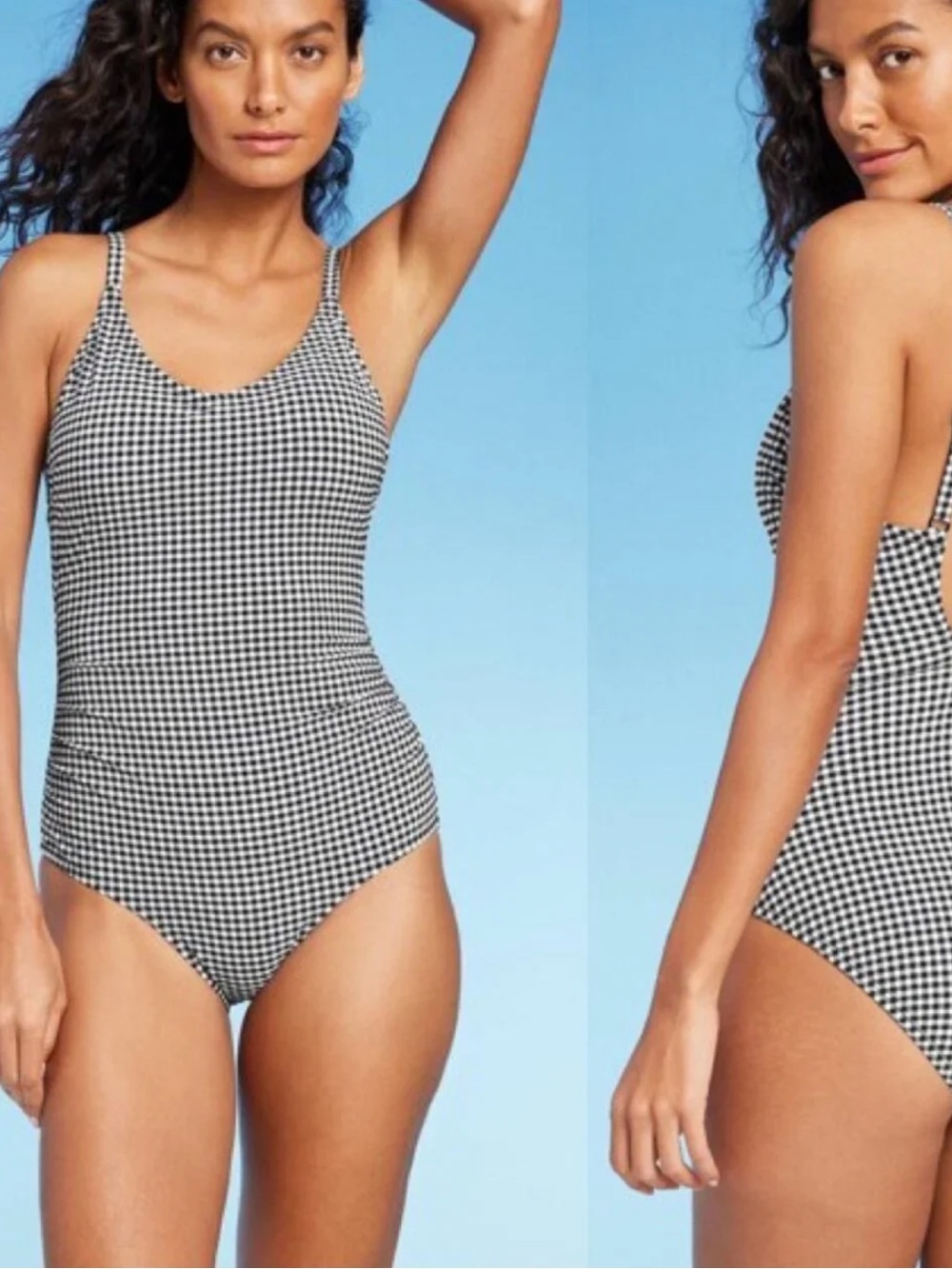 Kona Sol Textured Gingham Ruched Full Coverage One Piece Swimsuit